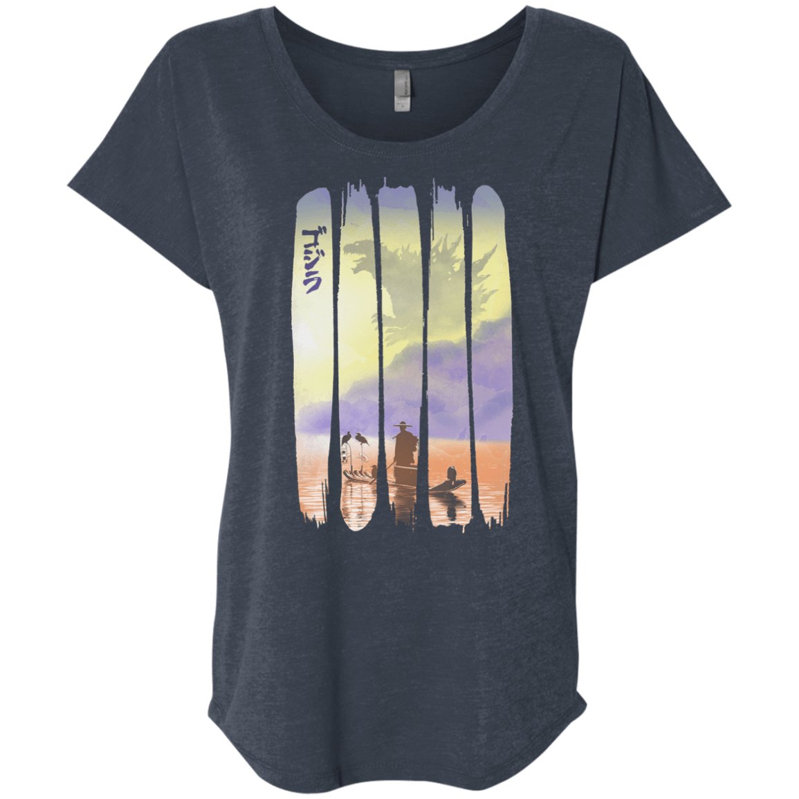 T-Shirts Vintage Navy / X-Small Japanese Kaiju Triblend Dolman Sleeve