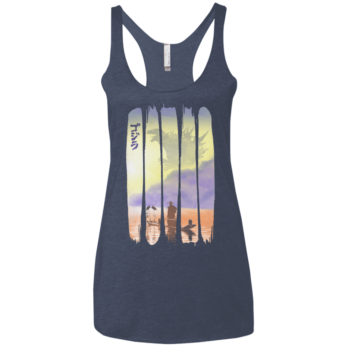 T-Shirts Vintage Navy / X-Small Japanese Kaiju Women's Triblend Racerback Tank