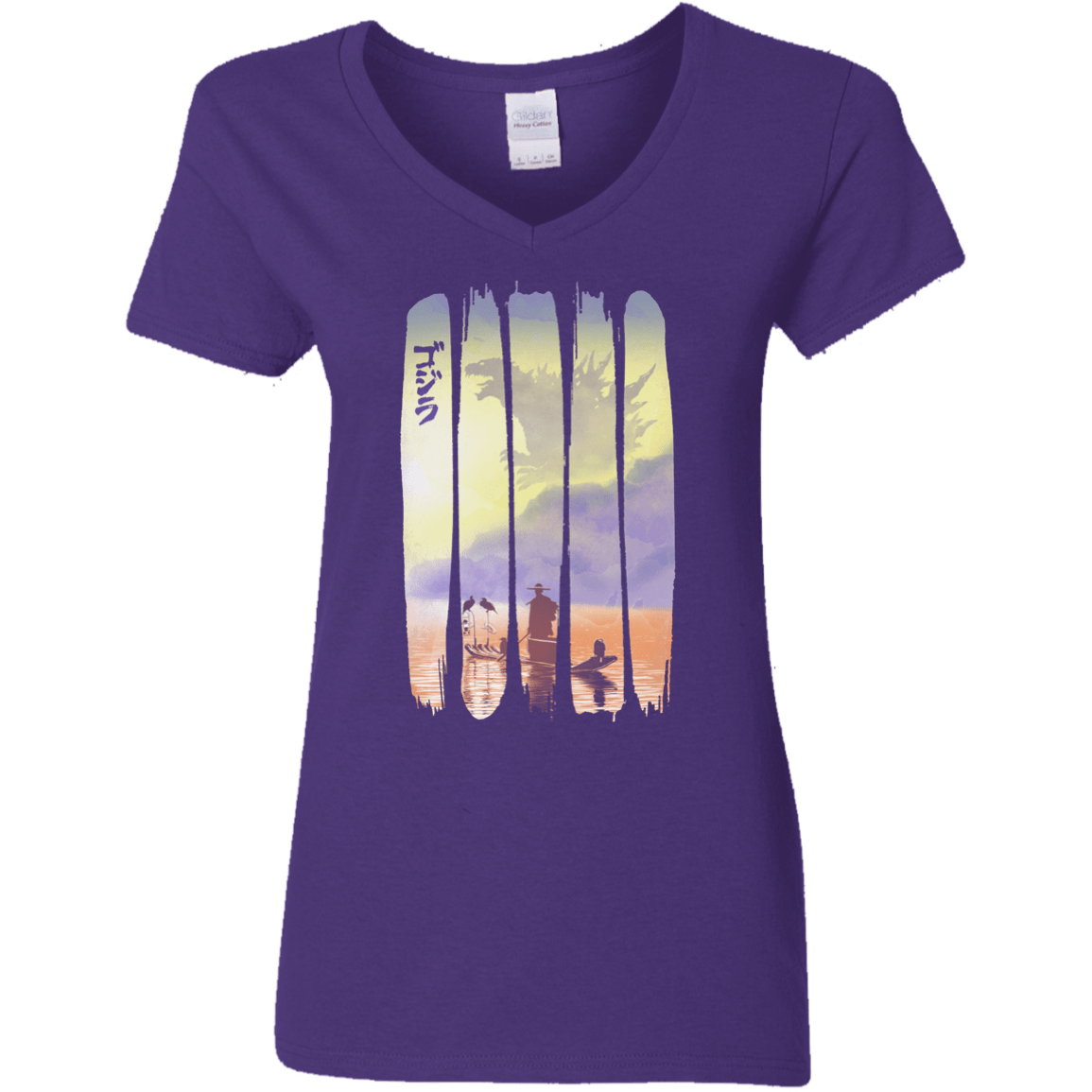 T-Shirts Purple / S Japanese Kaiju Women's V-Neck T-Shirt