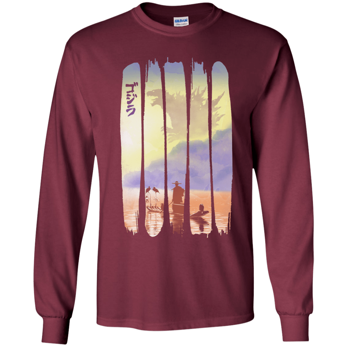 T-Shirts Maroon / YS Japanese Kaiju Youth Long Sleeve T-Shirt