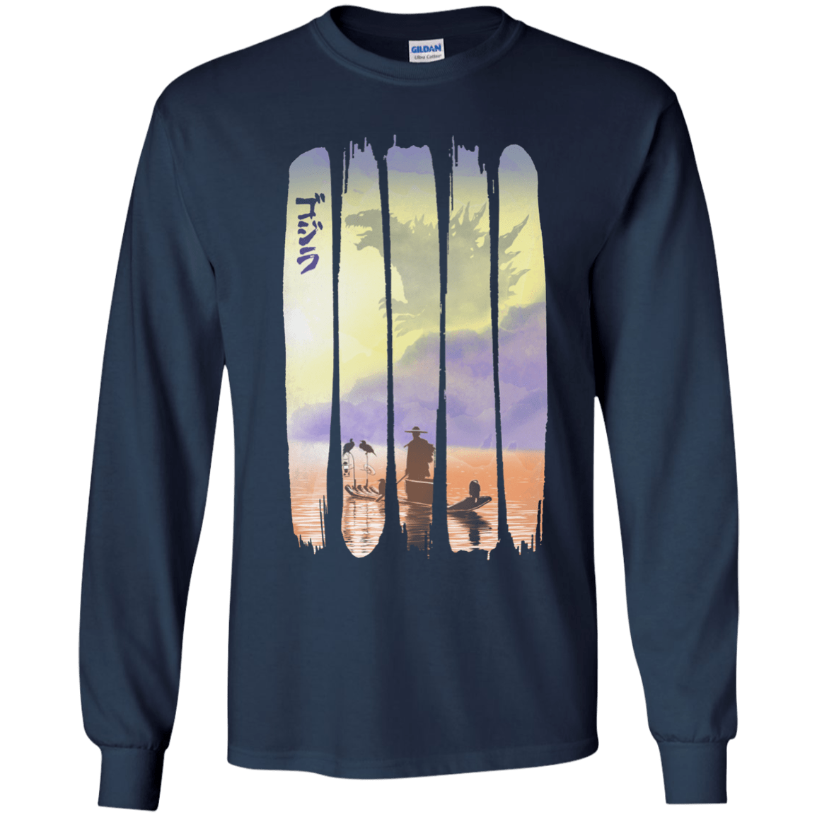 T-Shirts Navy / YS Japanese Kaiju Youth Long Sleeve T-Shirt