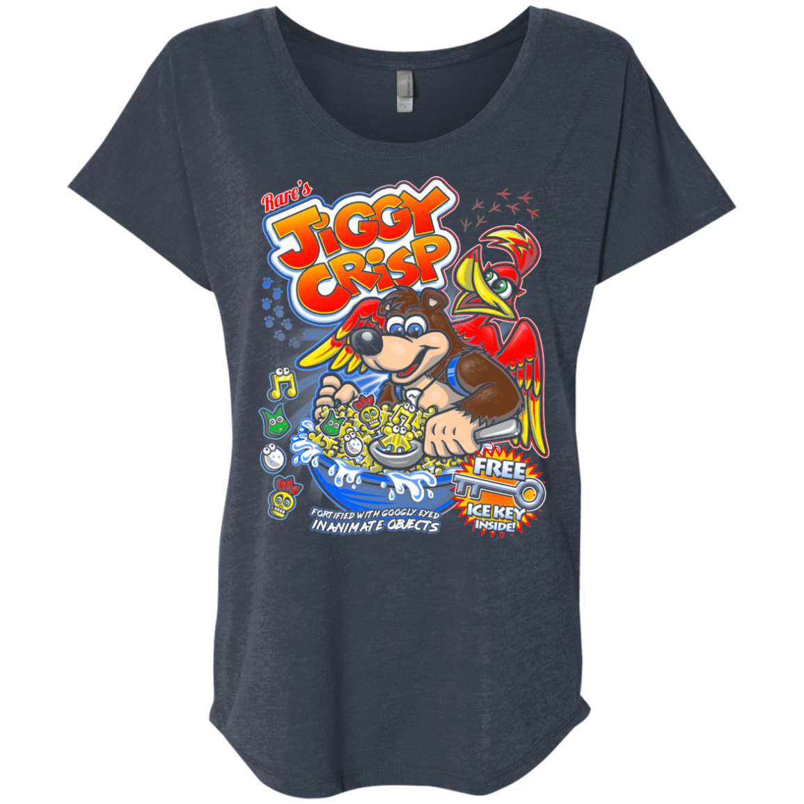 T-Shirts Vintage Navy / X-Small Jiggy Crisp Cereal Triblend Dolman Sleeve