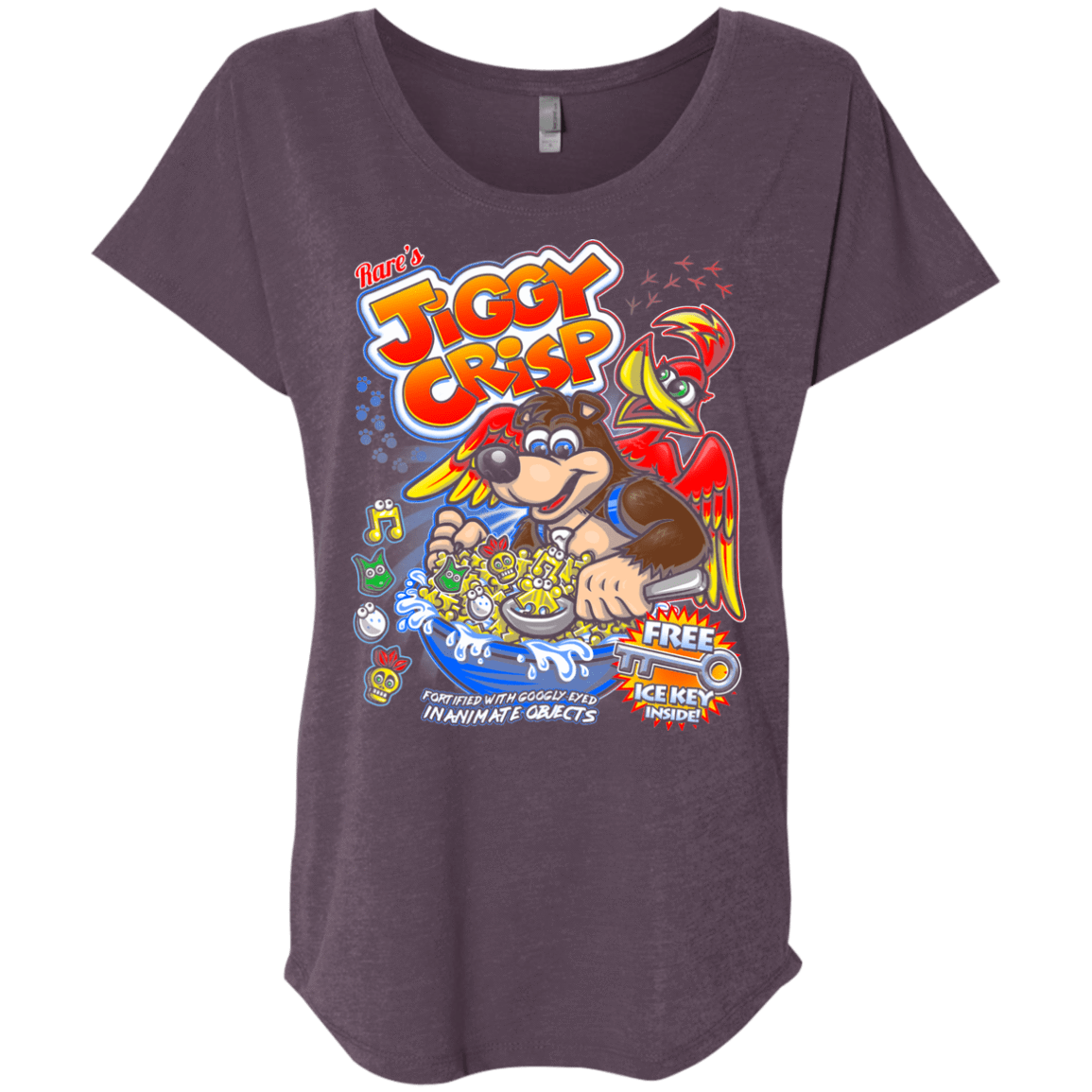 T-Shirts Vintage Purple / X-Small Jiggy Crisp Cereal Triblend Dolman Sleeve