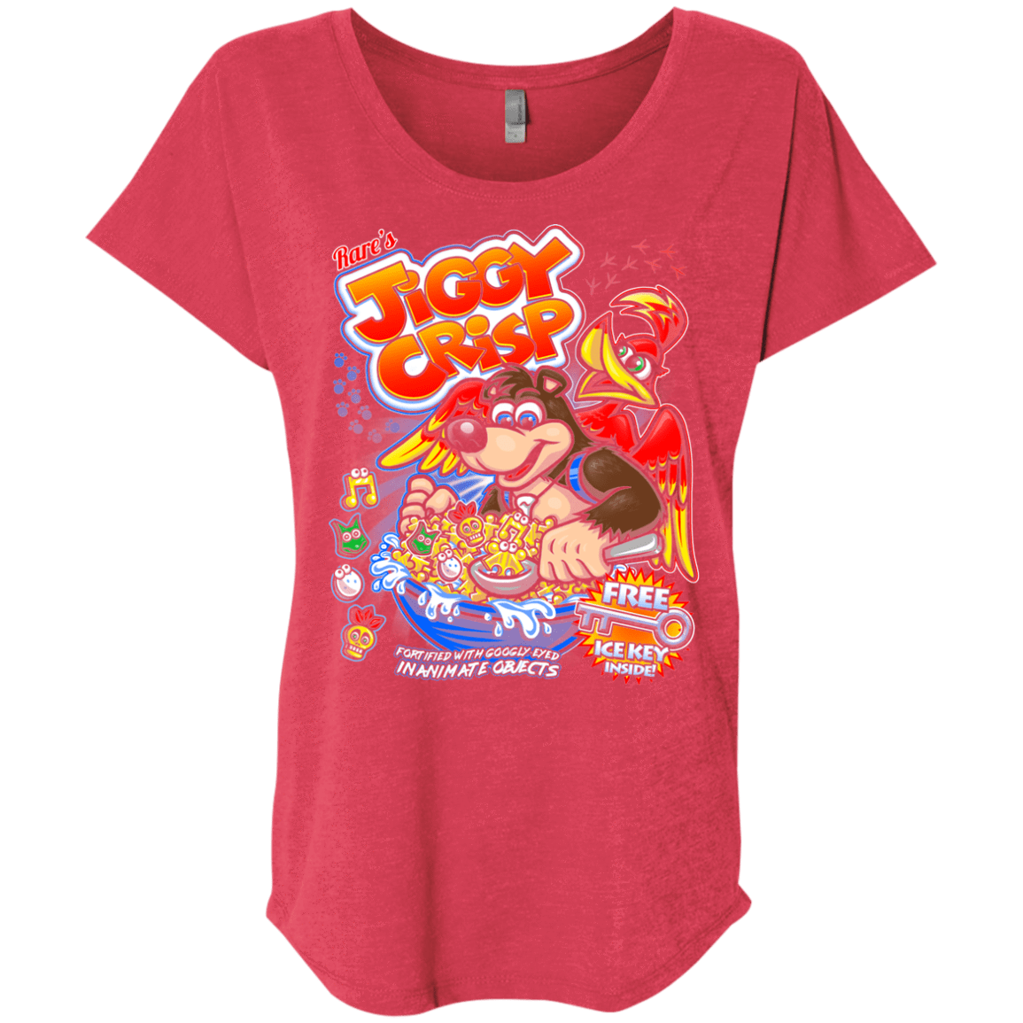 T-Shirts Vintage Red / X-Small Jiggy Crisp Cereal Triblend Dolman Sleeve