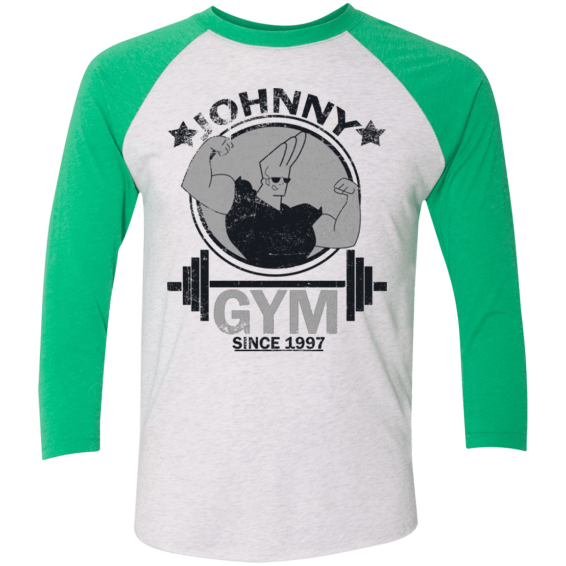 T-Shirts Heather White/Envy / X-Small Johnny Gym Men's Triblend 3/4 Sleeve