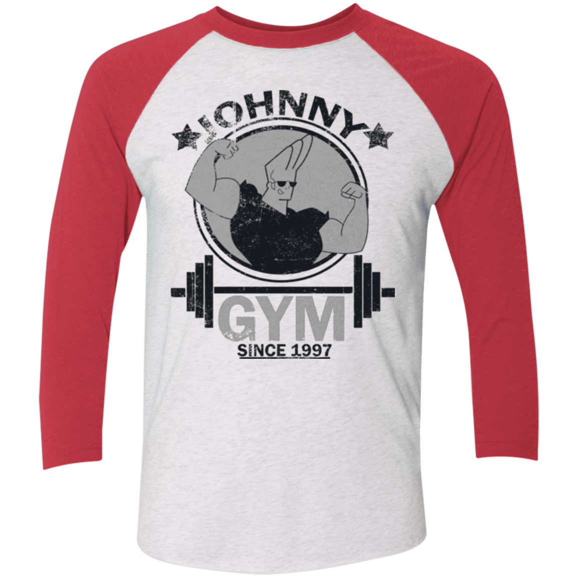T-Shirts Heather White/Vintage Red / X-Small Johnny Gym Men's Triblend 3/4 Sleeve