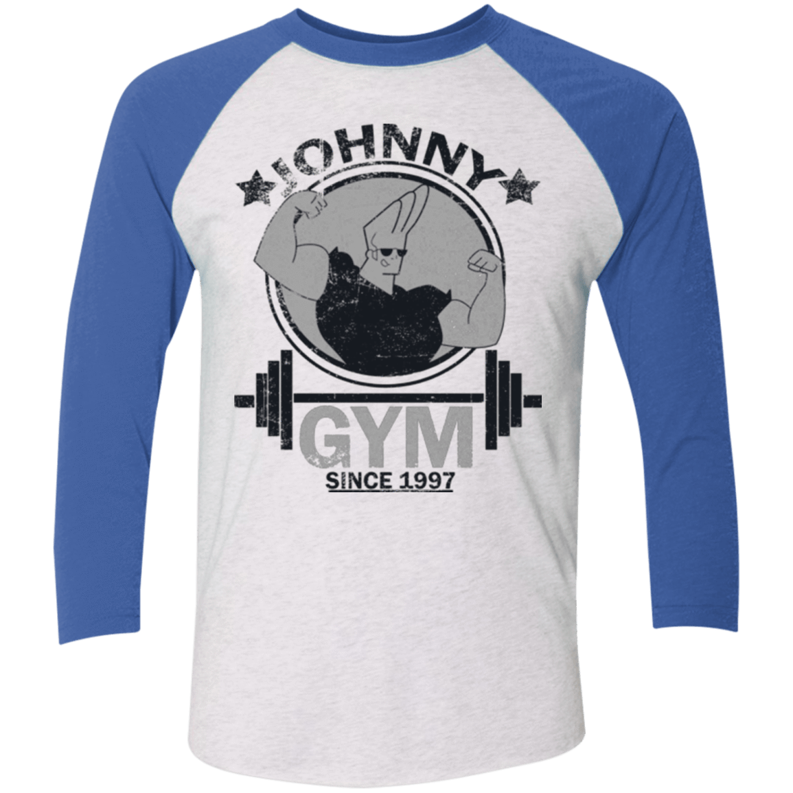 T-Shirts Heather White/Vintage Royal / X-Small Johnny Gym Men's Triblend 3/4 Sleeve