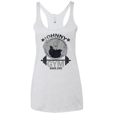 T-Shirts Heather White / X-Small Johnny Gym Women's Triblend Racerback Tank