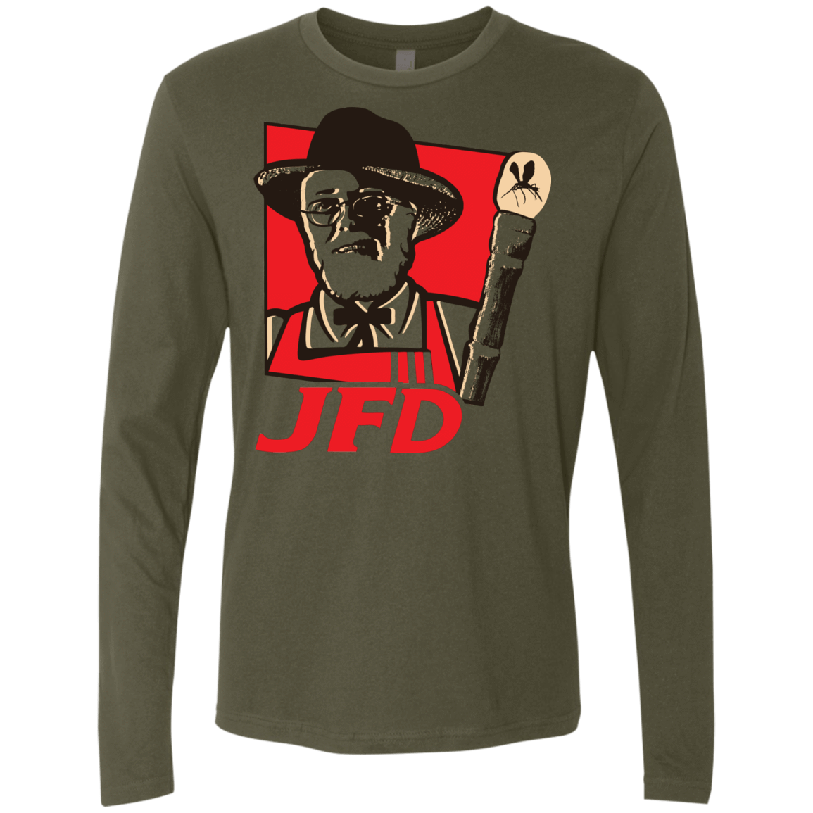 T-Shirts Military Green / S Jurassic Fried Dinosaur Men's Premium Long Sleeve
