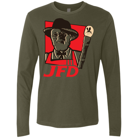 T-Shirts Military Green / S Jurassic Fried Dinosaur Men's Premium Long Sleeve