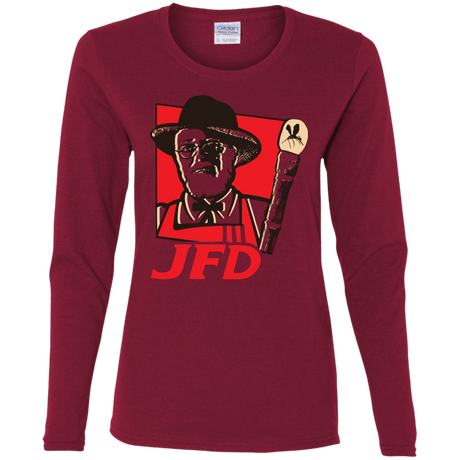 T-Shirts Cardinal / S Jurassic Fried Dinosaur Women's Long Sleeve T-Shirt