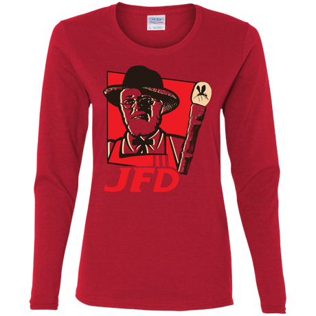 T-Shirts Red / S Jurassic Fried Dinosaur Women's Long Sleeve T-Shirt