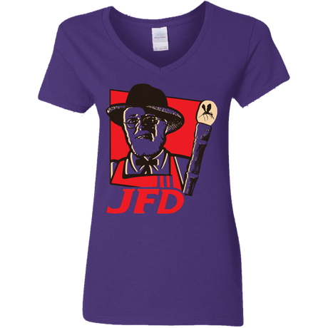 T-Shirts Purple / S Jurassic Fried Dinosaur Women's V-Neck T-Shirt