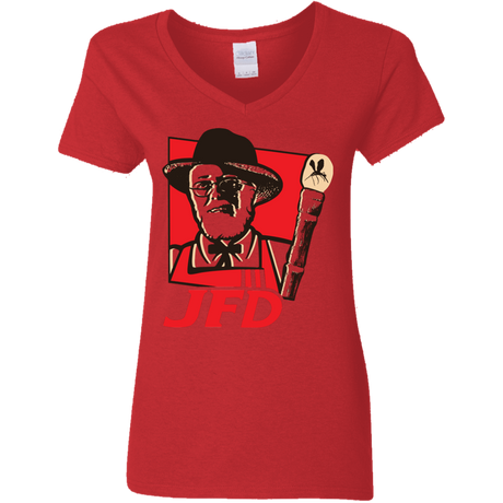 T-Shirts Red / S Jurassic Fried Dinosaur Women's V-Neck T-Shirt