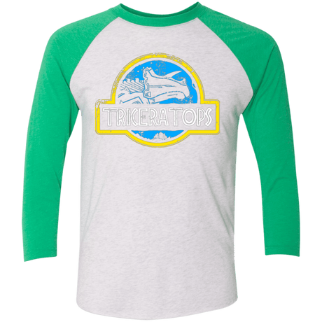 T-Shirts Heather White/Envy / X-Small Jurassic Power Blue Men's Triblend 3/4 Sleeve