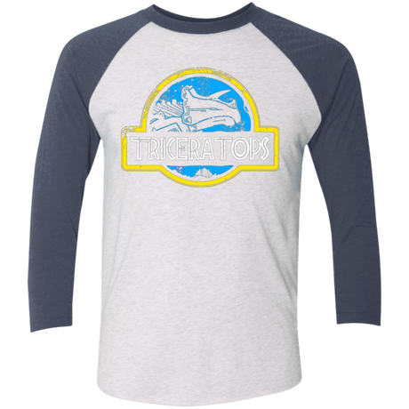 T-Shirts Heather White/Indigo / X-Small Jurassic Power Blue Men's Triblend 3/4 Sleeve