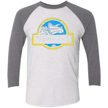 T-Shirts Heather White/Premium Heather / X-Small Jurassic Power Blue Men's Triblend 3/4 Sleeve