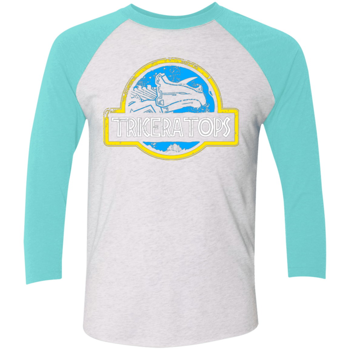 T-Shirts Heather White/Tahiti Blue / X-Small Jurassic Power Blue Men's Triblend 3/4 Sleeve