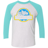 T-Shirts Heather White/Tahiti Blue / X-Small Jurassic Power Blue Men's Triblend 3/4 Sleeve