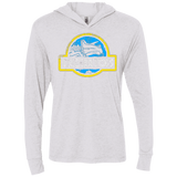 T-Shirts Heather White / X-Small Jurassic Power Blue Triblend Long Sleeve Hoodie Tee