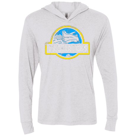 T-Shirts Heather White / X-Small Jurassic Power Blue Triblend Long Sleeve Hoodie Tee