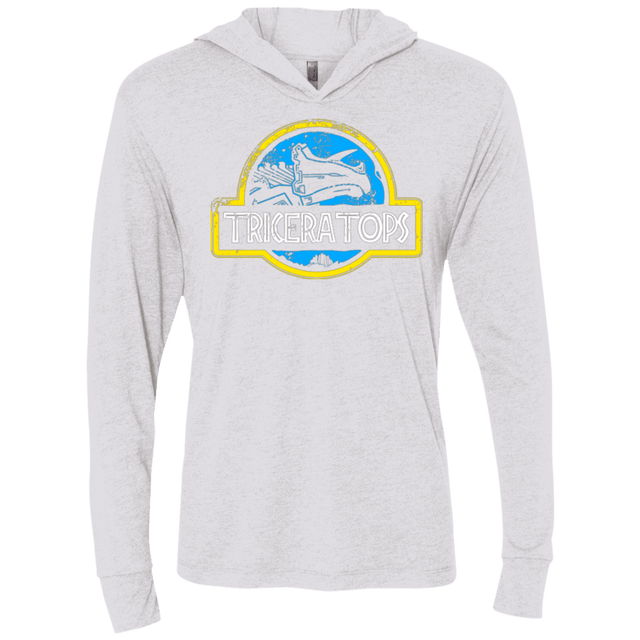 T-Shirts Heather White / X-Small Jurassic Power Blue Triblend Long Sleeve Hoodie Tee