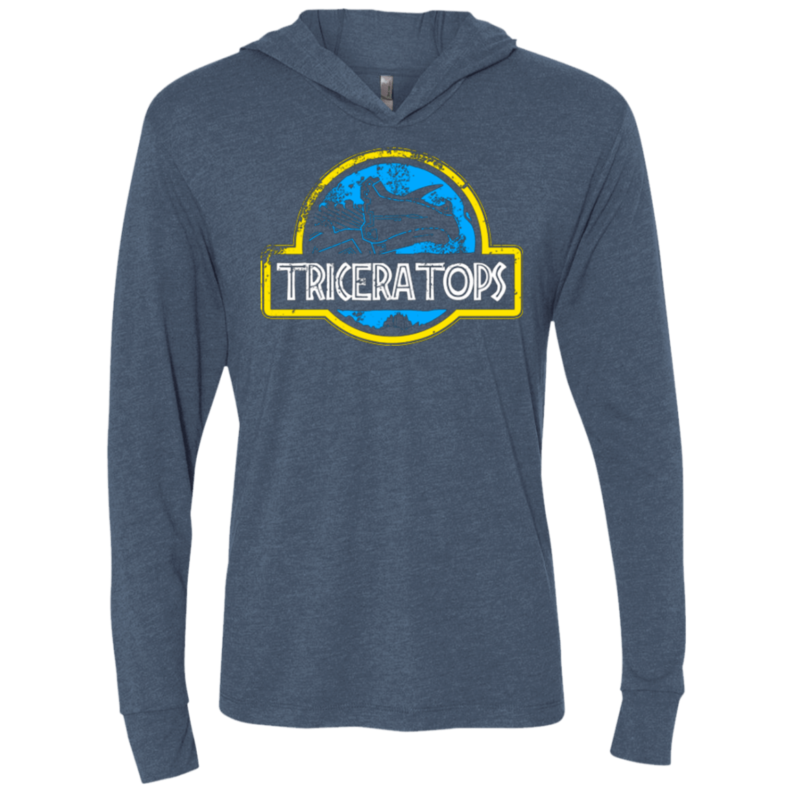 T-Shirts Indigo / X-Small Jurassic Power Blue Triblend Long Sleeve Hoodie Tee