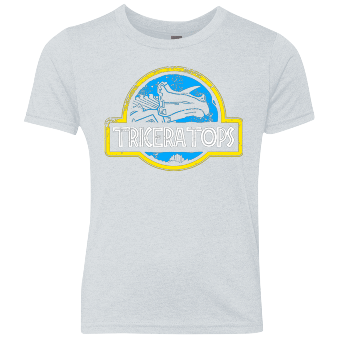 T-Shirts Heather White / YXS Jurassic Power Blue Youth Triblend T-Shirt