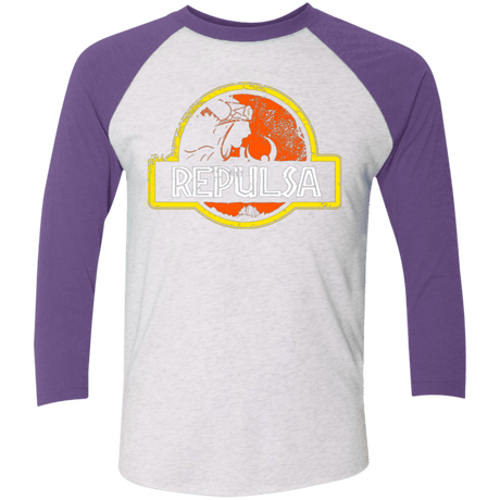 T-Shirts Heather White/Purple Rush / X-Small Jurassic Power Evil Men's Triblend 3/4 Sleeve