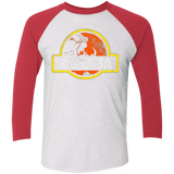 T-Shirts Heather White/Vintage Red / X-Small Jurassic Power Evil Men's Triblend 3/4 Sleeve