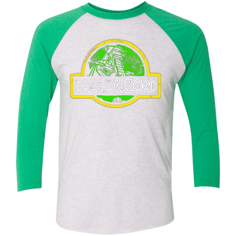 T-Shirts Heather White/Envy / X-Small Jurassic Power Green Men's Triblend 3/4 Sleeve