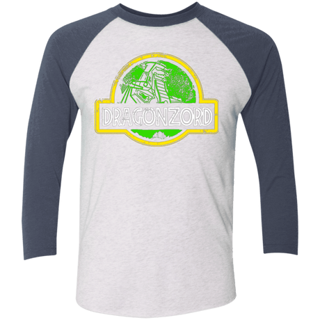 T-Shirts Heather White/Indigo / X-Small Jurassic Power Green Men's Triblend 3/4 Sleeve