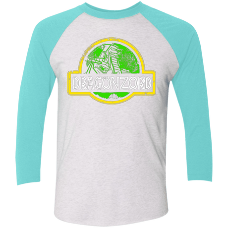 T-Shirts Heather White/Tahiti Blue / X-Small Jurassic Power Green Men's Triblend 3/4 Sleeve