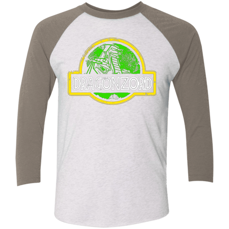 T-Shirts Heather White/Vintage Grey / X-Small Jurassic Power Green Men's Triblend 3/4 Sleeve