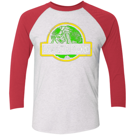 T-Shirts Heather White/Vintage Red / X-Small Jurassic Power Green Men's Triblend 3/4 Sleeve