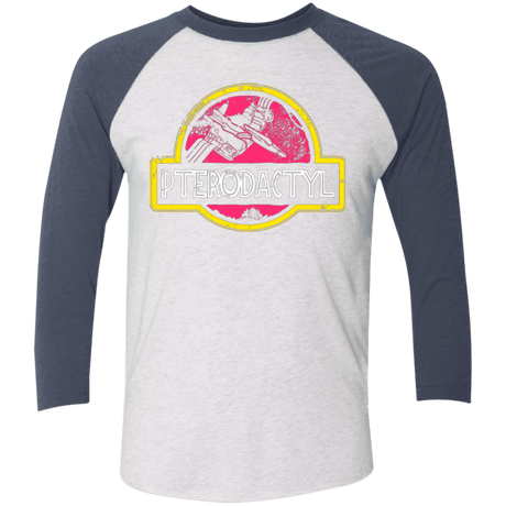 T-Shirts Heather White/Indigo / X-Small Jurassic Power Pink Men's Triblend 3/4 Sleeve
