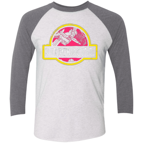 T-Shirts Heather White/Premium Heather / X-Small Jurassic Power Pink Men's Triblend 3/4 Sleeve