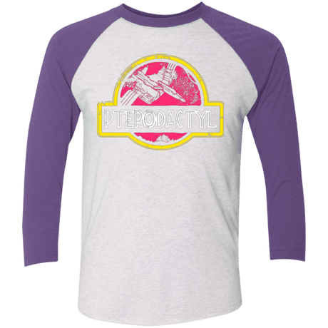 T-Shirts Heather White/Purple Rush / X-Small Jurassic Power Pink Men's Triblend 3/4 Sleeve
