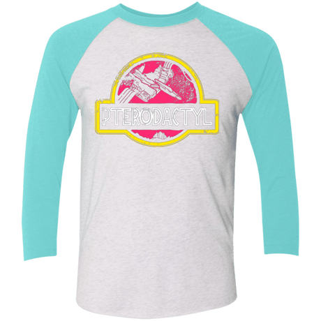 T-Shirts Heather White/Tahiti Blue / X-Small Jurassic Power Pink Men's Triblend 3/4 Sleeve