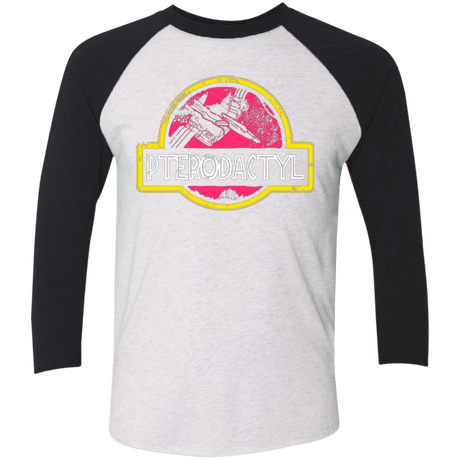 T-Shirts Heather White/Vintage Black / X-Small Jurassic Power Pink Men's Triblend 3/4 Sleeve