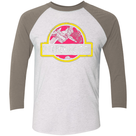 T-Shirts Heather White/Vintage Grey / X-Small Jurassic Power Pink Men's Triblend 3/4 Sleeve