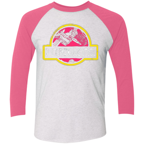 T-Shirts Heather White/Vintage Pink / X-Small Jurassic Power Pink Men's Triblend 3/4 Sleeve