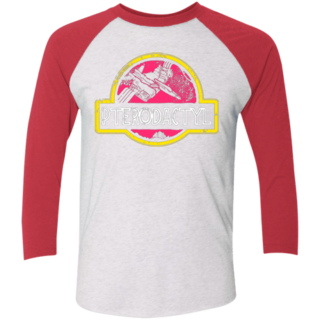 T-Shirts Heather White/Vintage Red / X-Small Jurassic Power Pink Men's Triblend 3/4 Sleeve