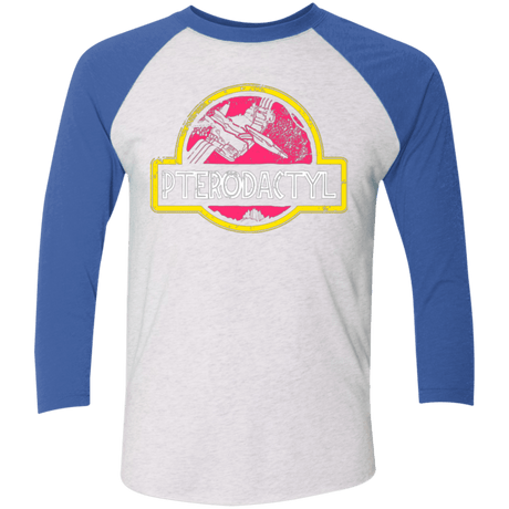 T-Shirts Heather White/Vintage Royal / X-Small Jurassic Power Pink Men's Triblend 3/4 Sleeve
