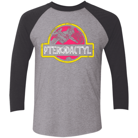 T-Shirts Premium Heather/ Vintage Black / X-Small Jurassic Power Pink Men's Triblend 3/4 Sleeve