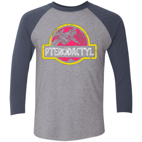 T-Shirts Premium Heather/ Vintage Navy / X-Small Jurassic Power Pink Men's Triblend 3/4 Sleeve