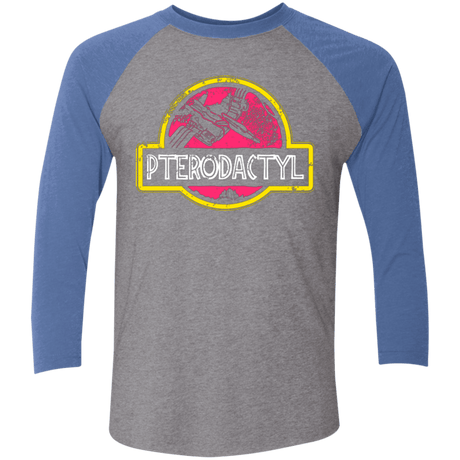 T-Shirts Premium Heather/ Vintage Royal / X-Small Jurassic Power Pink Men's Triblend 3/4 Sleeve