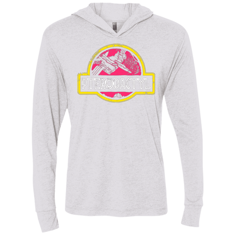 T-Shirts Heather White / X-Small Jurassic Power Pink Triblend Long Sleeve Hoodie Tee
