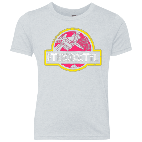 T-Shirts Heather White / YXS Jurassic Power Pink Youth Triblend T-Shirt