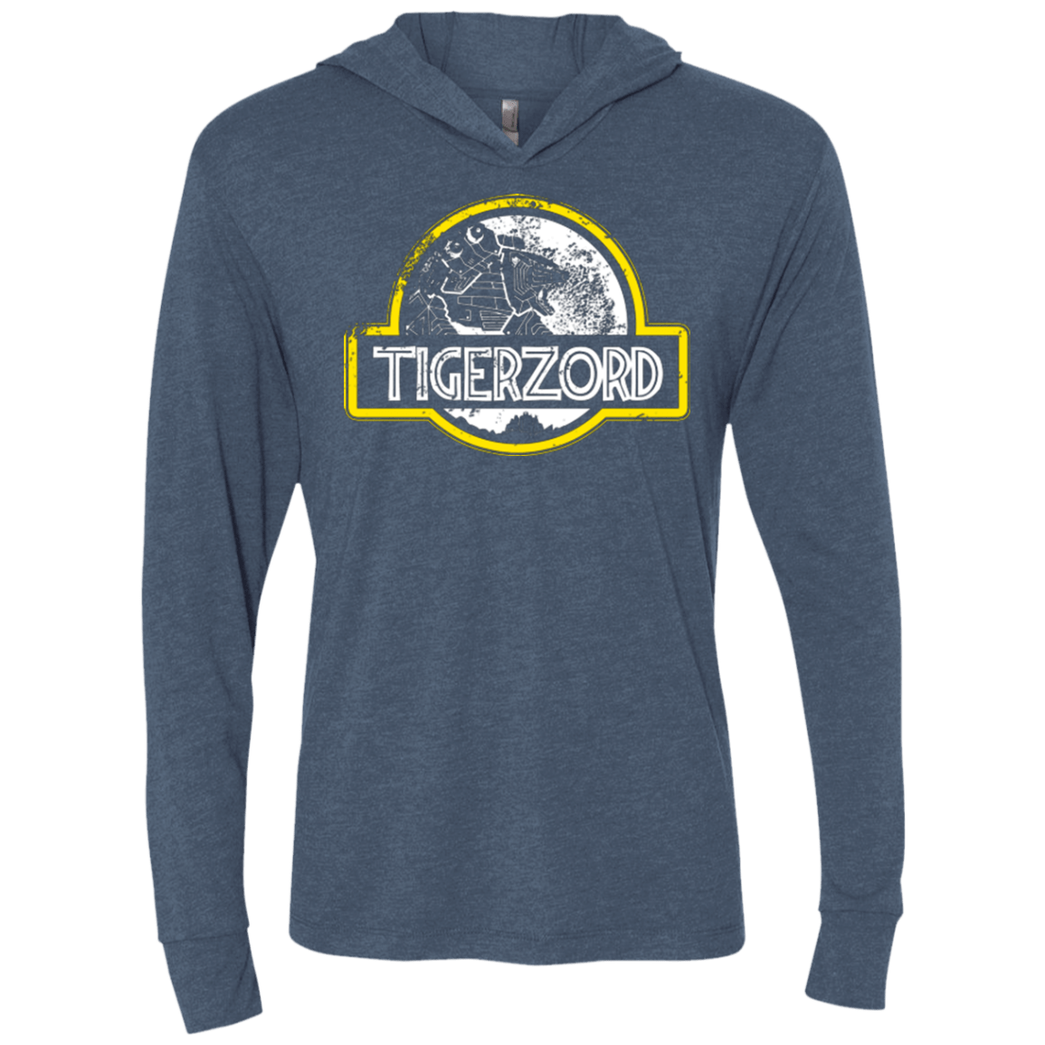 T-Shirts Indigo / X-Small Jurassic Power White Triblend Long Sleeve Hoodie Tee